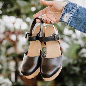 Size 10 Bamboo Black Clog Wedge Heels